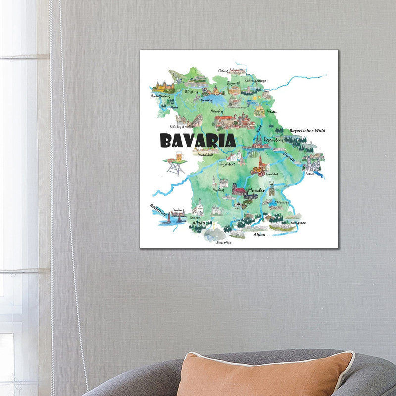 Bavaria, Germany Illustrated Travel Poster by Markus & Martina Bleichner - Wrapped Canvas Gallery-Wrapped Canvas Giclée