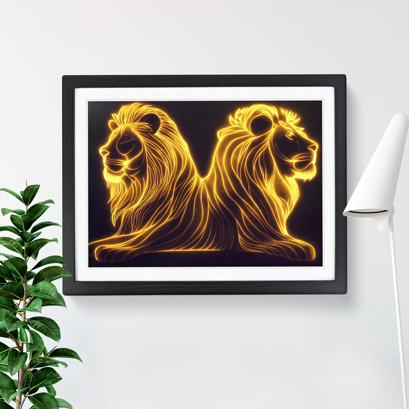 Flaming Lions Abstract - Single Picture Frame Print, 25cm H x 34cm W x 2cm D, Black Framed