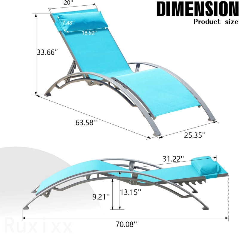 Ensemble de 2 chaises longues d'extérieur, bleu lac