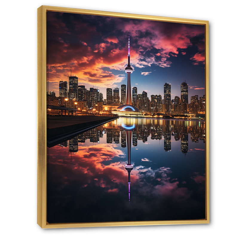 Lyncon " Canada Toronto Reflections I " Color Photography Print, 40" H x 30" W x 1.5" D, Gold Floater Framed