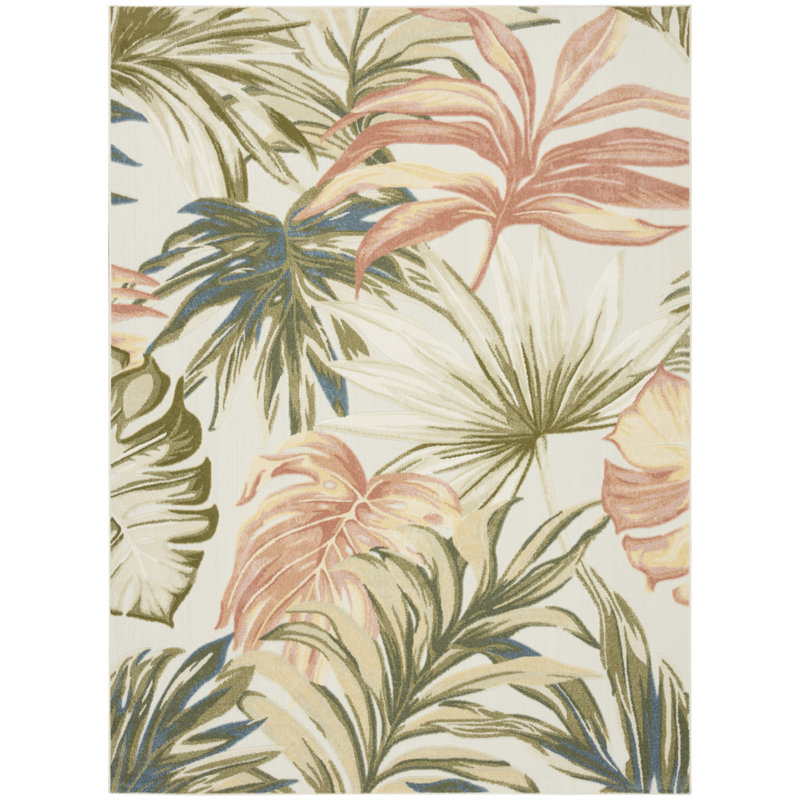 Clemencio 2'8" x 4' Ivory Green Modern Rug, Rectangle 9 pi x 12 pi