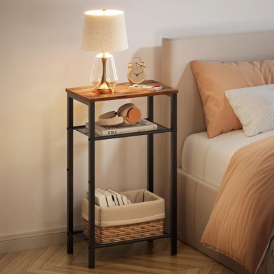 3-Tier Narrow End Table – Rustic Side Table with Storage Shelves