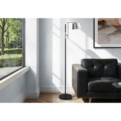 Lighting, 65 po, lampe sur pied, métal noir, abat-jour nickel, contemporain