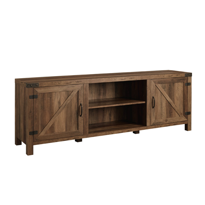 Meuble télé rustique 70 po pour 80 po avec tablettes centrales Rustic Farmhouse, Chêne