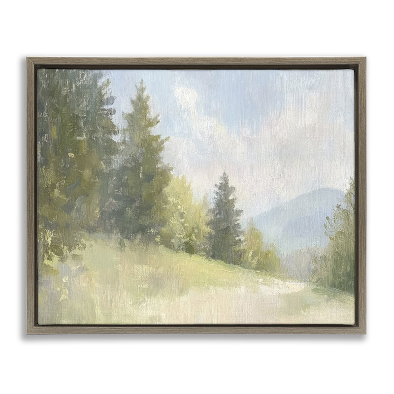 Cadre flottant Meadow Of Green Landscape, design par Petal Prints Design, H 17 po x l 21 po, Cadre flottant orme Montalcino