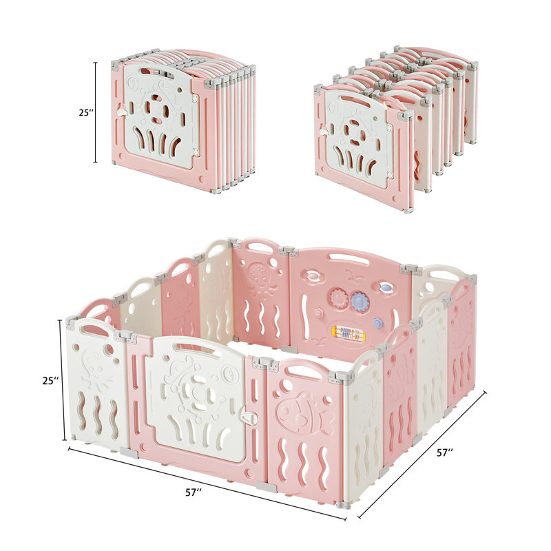 Centre d'activités pour enfants avec parc de jeu et barrière de sécurité Brile Albott, H 25 po x l 57 po x P 57 po, Rose