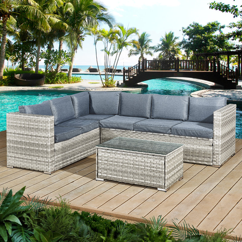 Acorn Rattan 6 Seat Corner Sofa Set, Grey