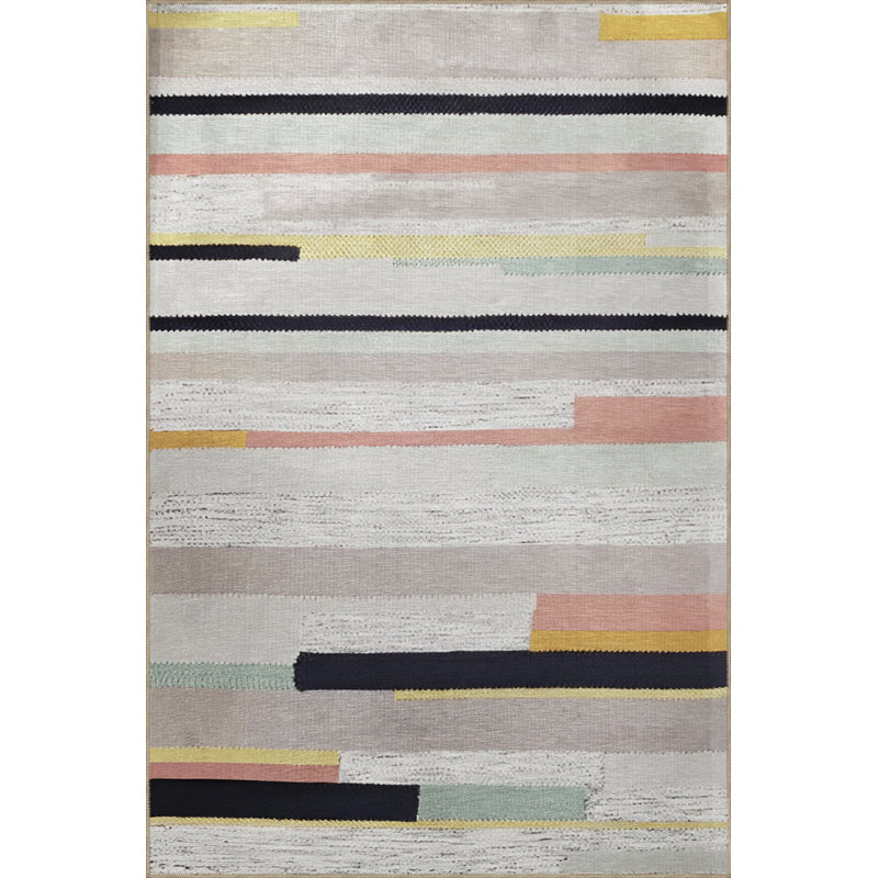 Tapis décoratif moderne à rayures grises et grises, Rectangle 4 pi 11 po x 7 pi 7 po