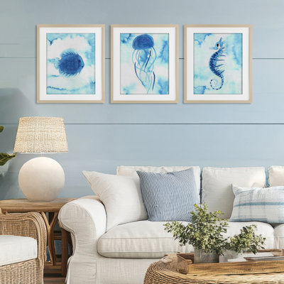 Ensemble de 3 reproductions sous-marines de créatures marines expressives abstraites, design par Camila Juncos
