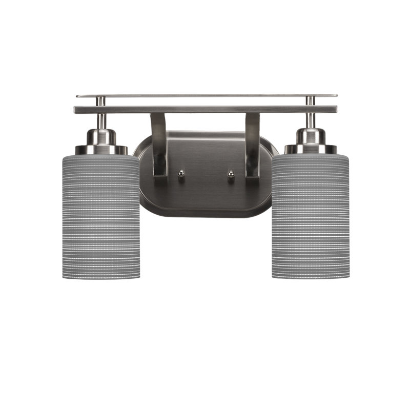 Barre d'éclairage de salle de bain 2 lumières Roderik avec verre matriciel de 4 po, Nickel brossé, Gris