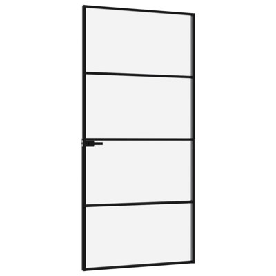 Interior Door Black 79.3" Tempered Glass and Aluminum Slim