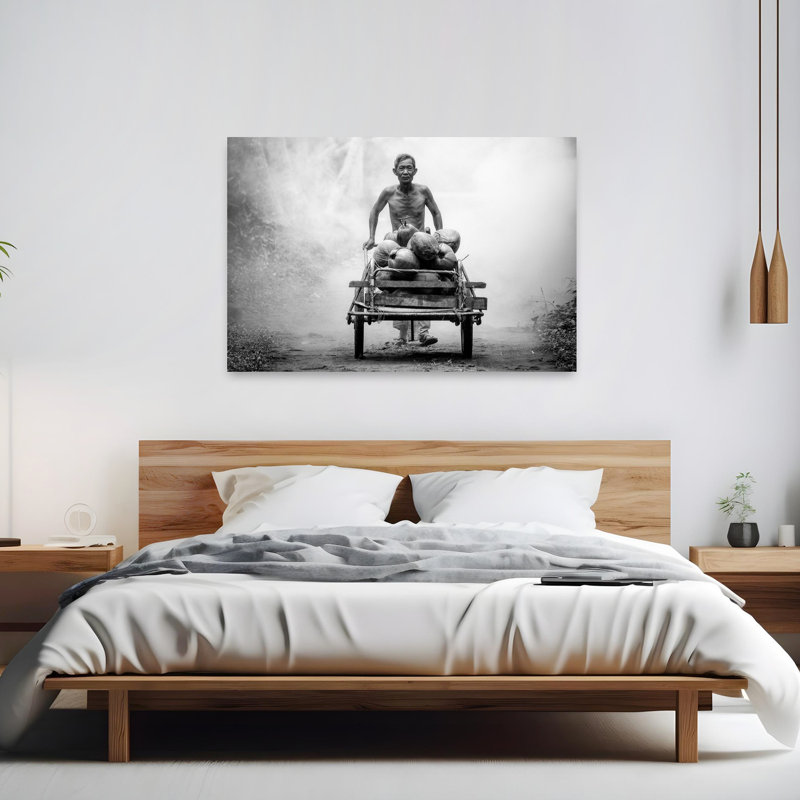 «Work Man», art contemporain mural tropical, fruits et charrette, H 40 po x l 60 po