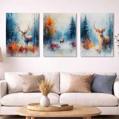 Orange Sleigh Bell Christmas Reindeer I – Animals Metal Wall Decor Set of 3