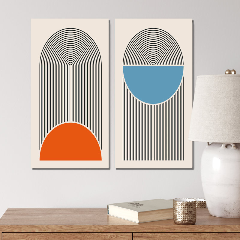 «Late 20S Geometric Primitive Aesthétique III», ensemble de 2 peintures, Toile tendue, H 20 po x l 24 po x P 1 po