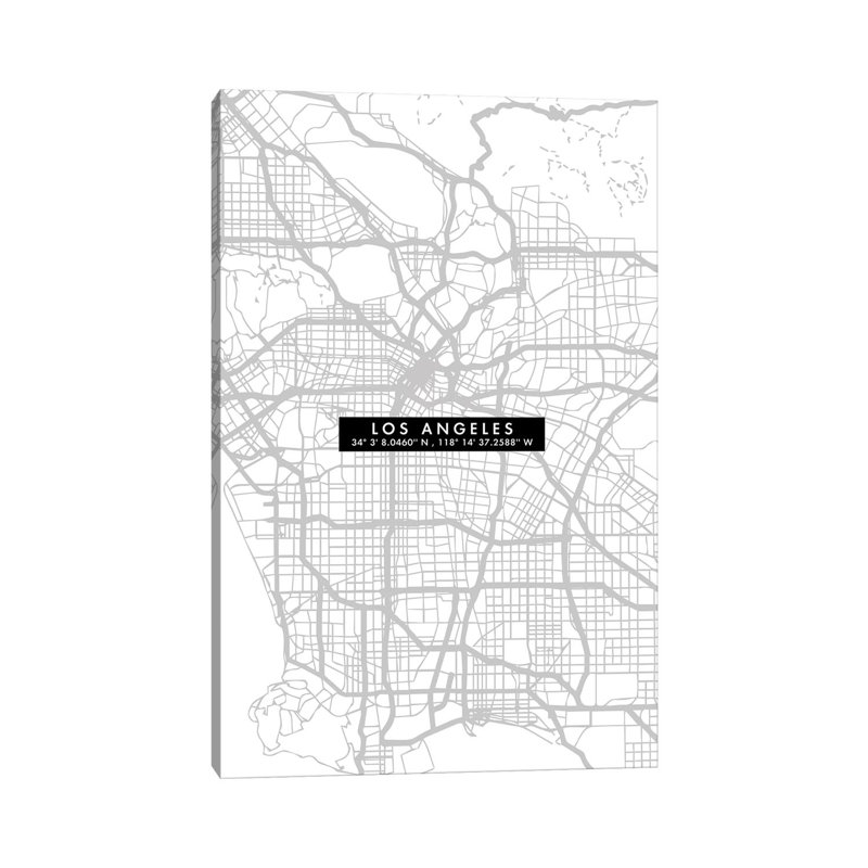 Los Angeles City Map Minimal - Print on Canvas, 45.72cm H x 30.48cm W x 1.91cm D, Wrapped Canvas
