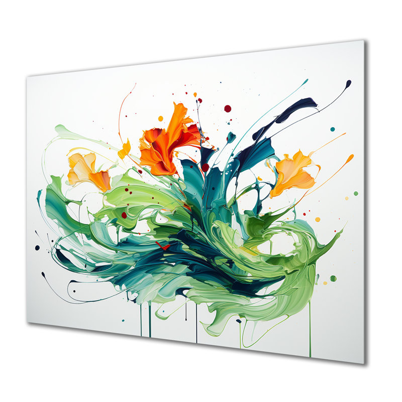 «Green and White Abstract Expression Painting IV», art mural abstrait en métal, H 12 po x l 20 po x P 1 po