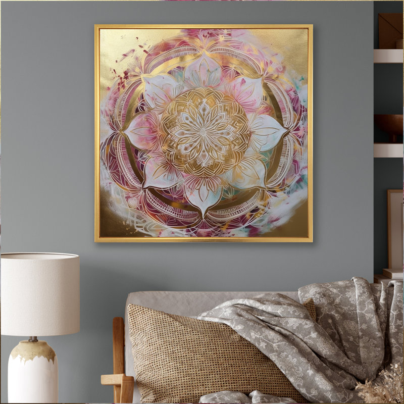 Mandala doré rose II sur toile, H 16 po x l 16 po x P 1 po, Cadre flottant doré