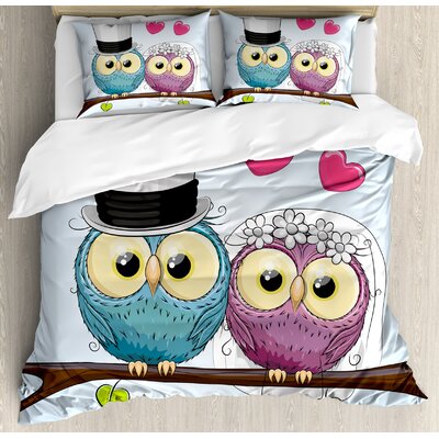 Wedding Decorations Two Cartoon Style Cute Funny Owls Husband Wife Bride and Groom Duvet Cover Set -  Ambesonne, nev_35177_king