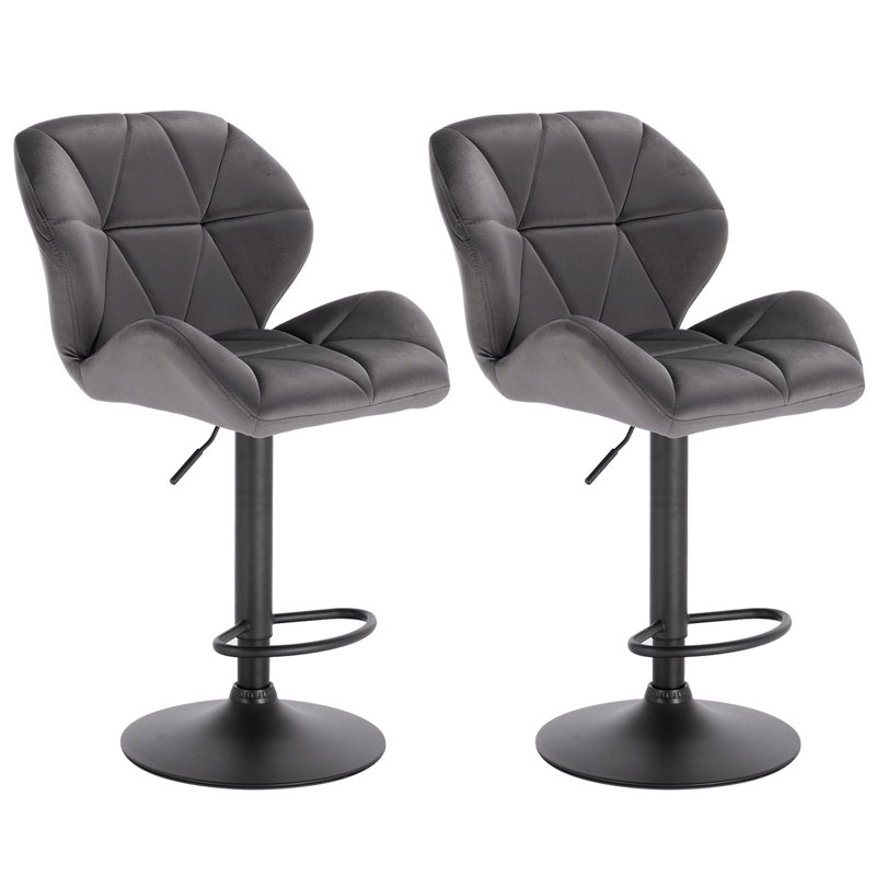 Dequavious Swivel Upholstered Adjustable Height Counter Stool with Metal Frame, Dark Grey