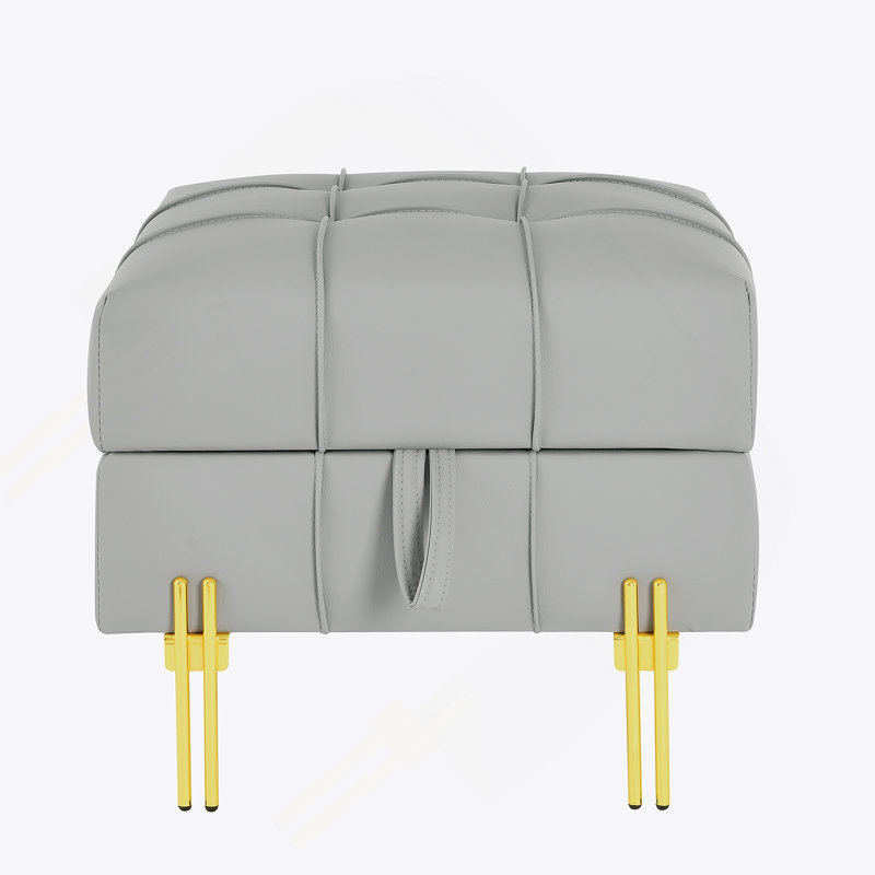 Rectangle Tufted Upholstered Leather Ottoman, Gray