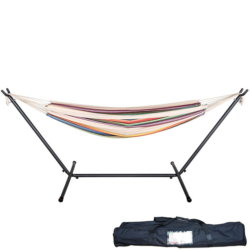 Hamac double Lazy Daze avec support en acier, coussin et sac de transport - rayé 9 pi, Multicolore
