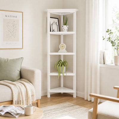 4-Shelf Tall Wood Corner Bookcase With Open Bookshelves