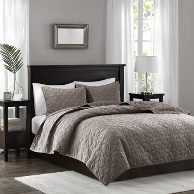 Courtepointe en velours taupe très grand / très grand - géométrique, rembourrée de coton, matelassé géométrique doux, confortable, rembourré