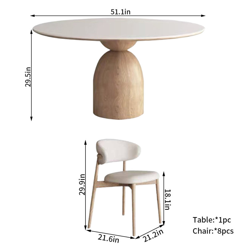 Ensemble de chaises rondes en bois massif, H 29,5 po x L 51,1 po x l 51,1 po