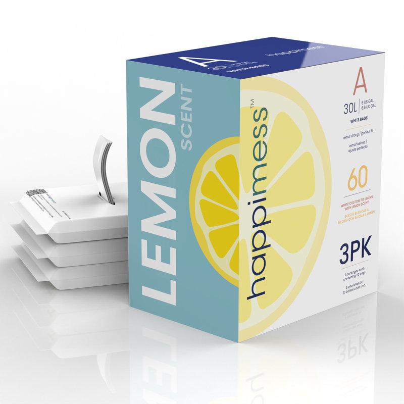 happimess Lemon Scented Drawstring Trash Can Liner 60 Count, 7.9 Gallons