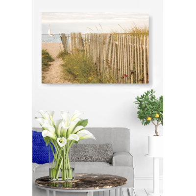 C-00100-Coastal Beach Front Soft Focus To Sailboat Left, Fence, Beach Grass, Sea Grass