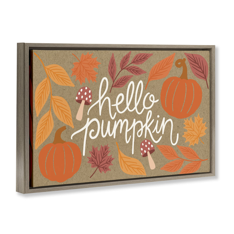  «Rustic Hello Pumpkin Canvas» par Taylor Shannon Designs, H 17 po x l 25 po, Cadre flottant orme Montalcino