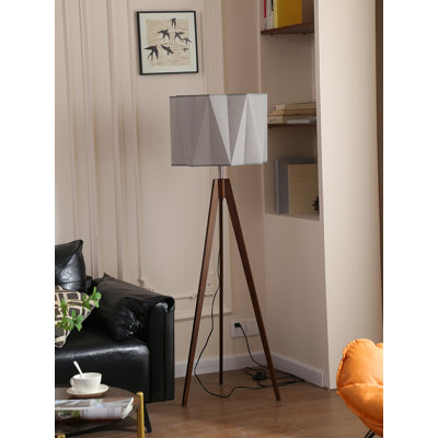 Lampe sur pied en tissu de PVC et en bois d'hévéa de style chinois rétro