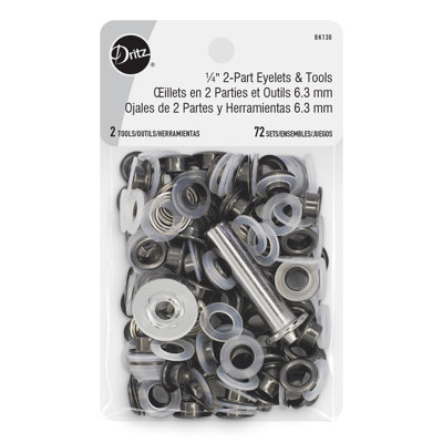 Dritz 1/4 "oeillets et outils en 2 parties, gris, 72 ensembles
