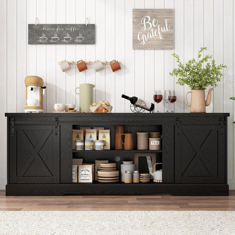 70.1" Farmhouse Electric Fireplace TV Stand with Sliding Barn Doors, Entertainment Center Media Console Fits Up to 80" TV, Storage Cabinets for Living Room