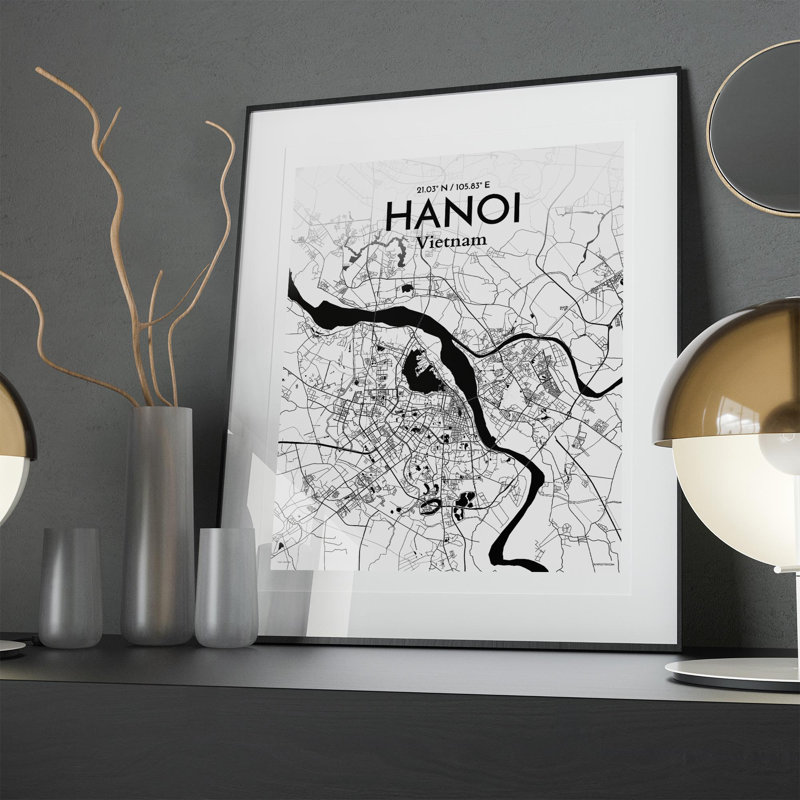 Hanoi City Map In Ink - No Frame Print, 20cm H x 16cm W x 0.05cm D
