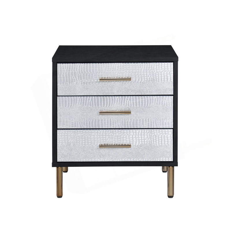 Ensemble de meubles de chambre à coucher glamour 1 pièce 1 table de chevet noire à 3 tiroirs