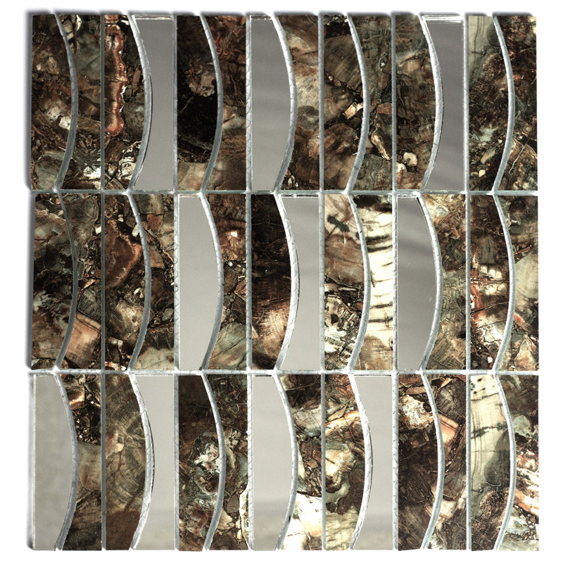 Art Deco Mirrored 3" x 3" Glass Mosaic Tile, Agate Stone Brown