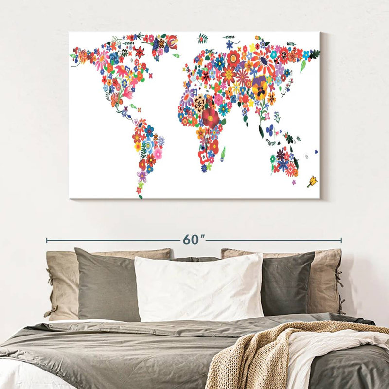 Harnek Flowers World Map, 34" H x 51" W