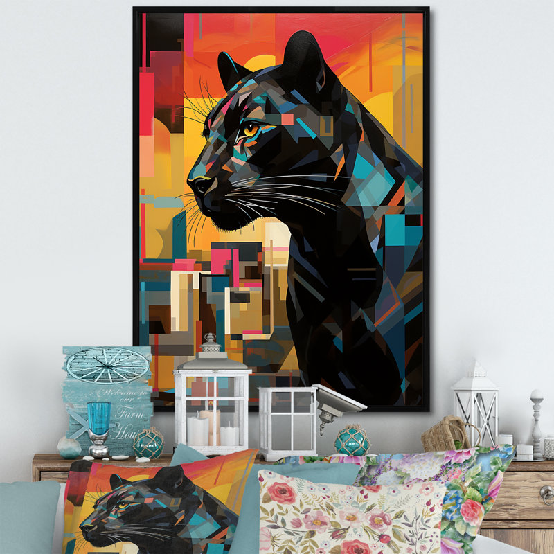 Popart sur fond noir et orange, H 20 po x l 12 po x P 1 po, Cadre flottant noir