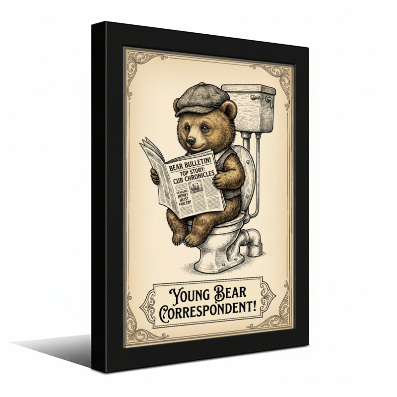 Bain et buanderie lisant un journal sur la toilette, Toile tendue, Ne s’applique pas, H 18 po x l 12 po