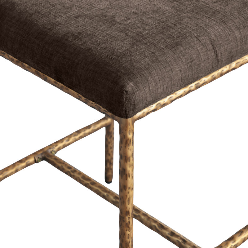 Tabouret de comptoir rembourré Reeves, Or brossé, Tissu chenille brun