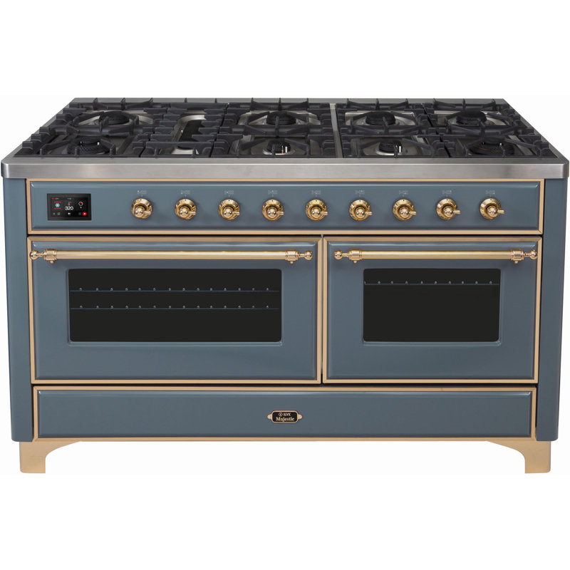 Majestic II 60" 5.02 cu. ft. Freestanding Dual Fuel Range with Griddle, Natural Gas, Midnight Blue/Brass