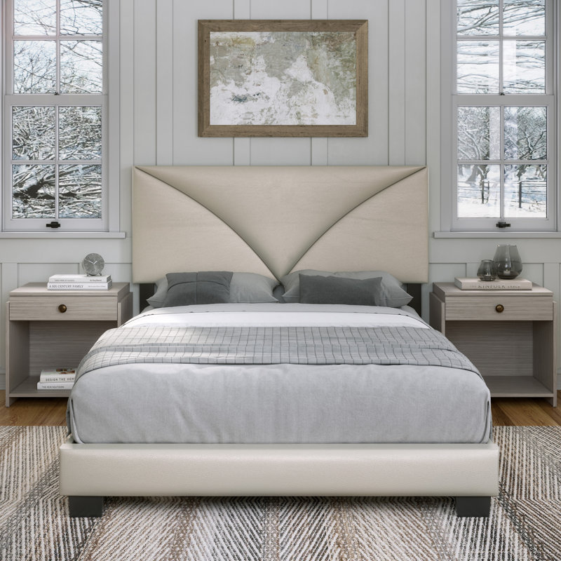 Boyd Sleep Cornerstone Upholstered Faux Leather Platform Bed, Adjustable Height Headboard, Box Spring Required, Twin, Silver