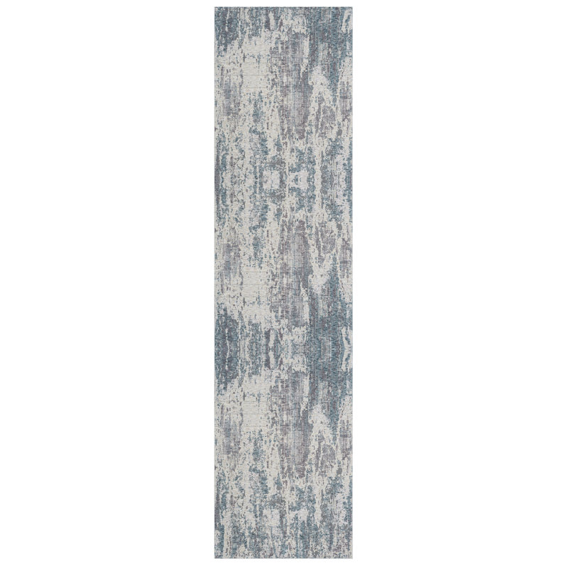 Celso Modern Abstract Performance Area Rug in Gray/Blue, Runner 2' x 8'