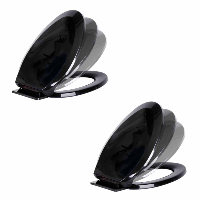 Black Plastic Slow Close Elongated Toilet Seat Non Slip Seat Bumpers of (Pack 2)