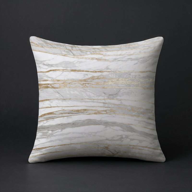 Coussin décoratif intérieur / extérieur gris Modern Modern, Carré 16 po, Vert / jaune / marbre gris 2