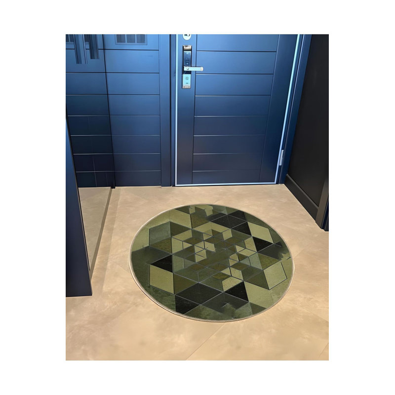Tapis décoratif moderne à motif géométrique vert, Sous-tapis carré 3 pi 3 po inclus
