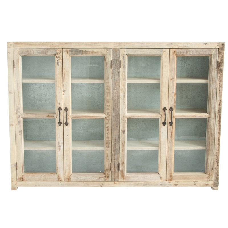 Armoire à dossier en bois récupéré et en métal avec 4 portes en verre et 4 tablettes