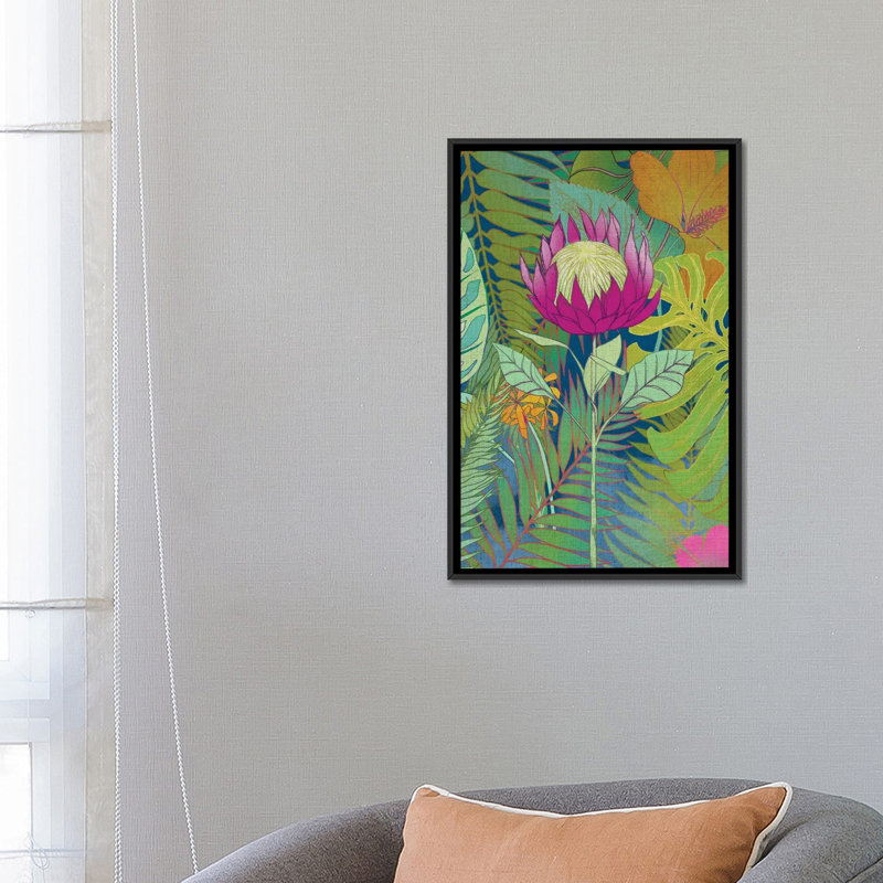 « tropical tapisserie i », reproduction d’impression sur toile tendue, H 26 po x l 18 po x P 1,5 po, Toile avec cadre noir