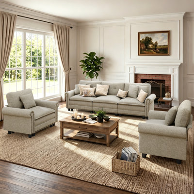 Ensemble de canapé modulaire rembourré 3 pièces avec garniture cloutée, ensemble de canapé surdimensionné avec canapé et fauteuils
